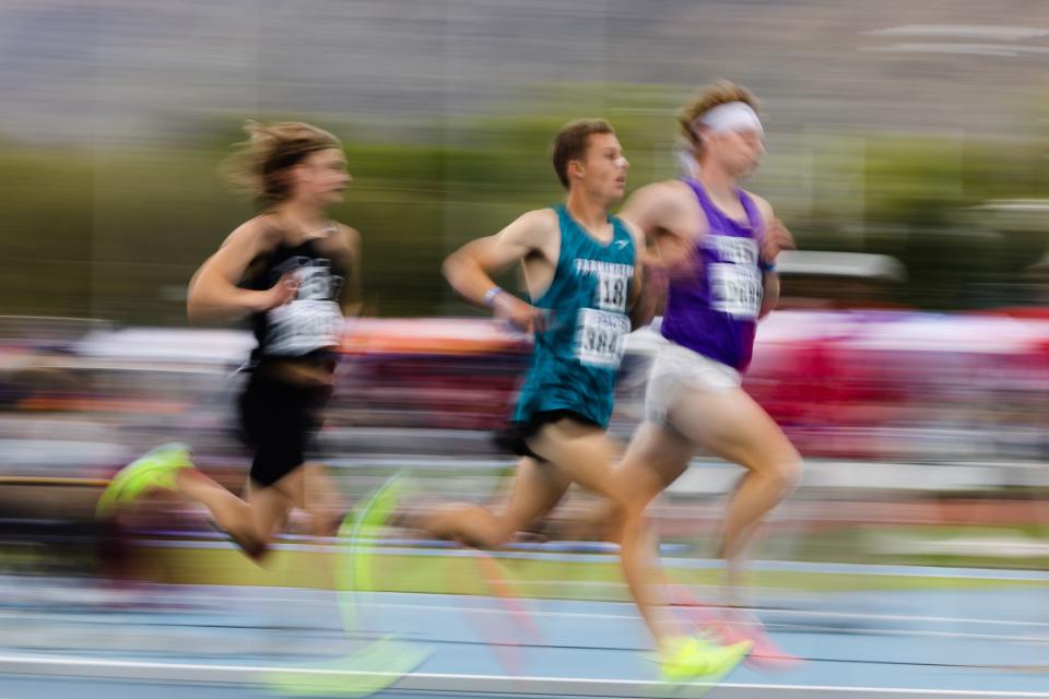High school athletes compete during the BYU Track Invitational at the Clarence F. Robison Outdoor Track & Field in Provo on May 6, 2023. | Ryan Sun, Deseret News