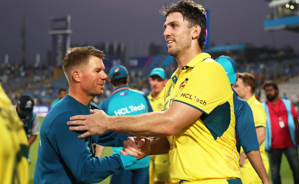 Mitch Marsh, pictured here after starring for Australia against Bangladesh at the Cricket World Cup.