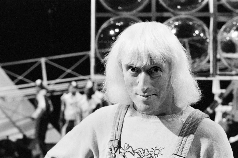 A day in the life of Jimmy Saville' Feature by Mike Hellicar. Here he is pictured on the set of BBC's Top of the Pops show, 7th October 1971. (Photo by Ron Burton/Mirrorpix/Getty Images)