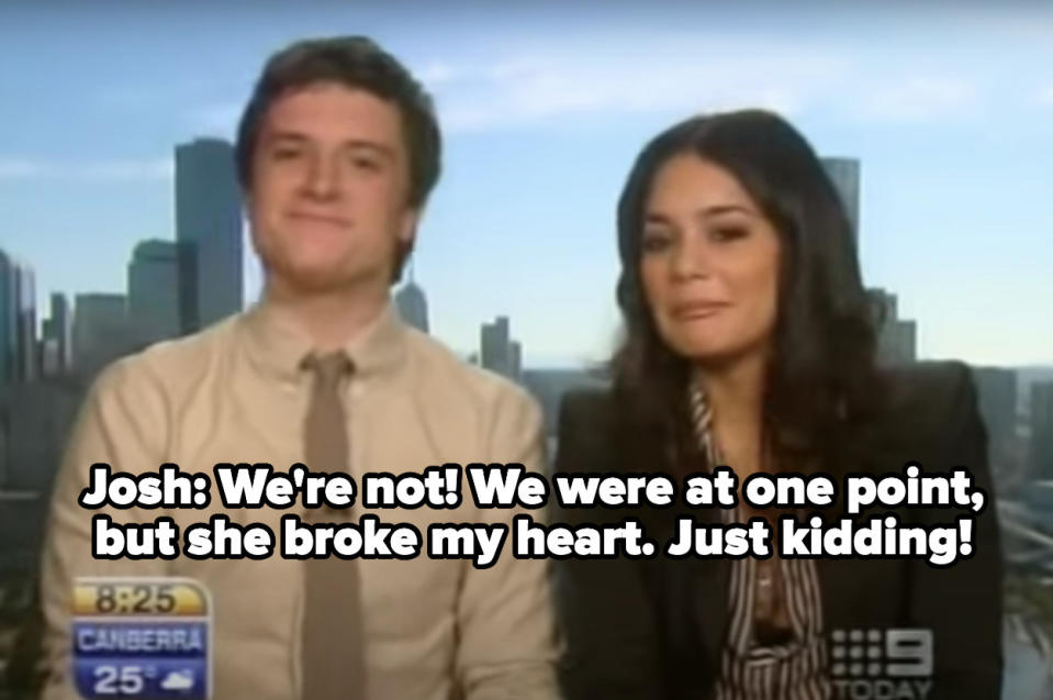 josh in the interview saying that they're not dating but were until she broke his heart