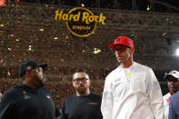 Head coach Kyle Shanahan of the San Francisco 49ers reacts after losing to the Kansas City Chiefs 31-20 in Super Bowl LIV at Hard Rock Stadium on February 02, 2020 in Miami, Florida. (Photo by Maddie Meyer/Getty Images)