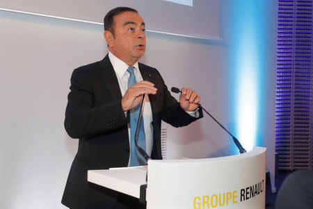 Carlos Ghosn, Chairman and CEO of the Renault-Nissan Alliance, unveils Renault next mid-term strategic plan during a news conference in Paris, France, October 6, 2017. REUTERS/Charles Platiau