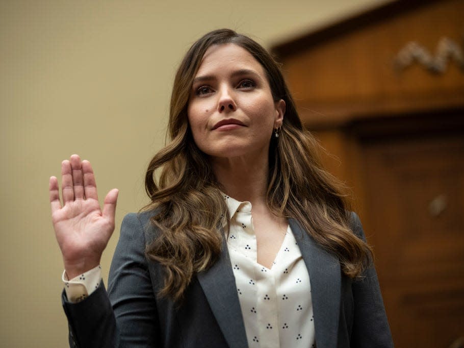 Sophia Bush is sworn in during a congressional hearing