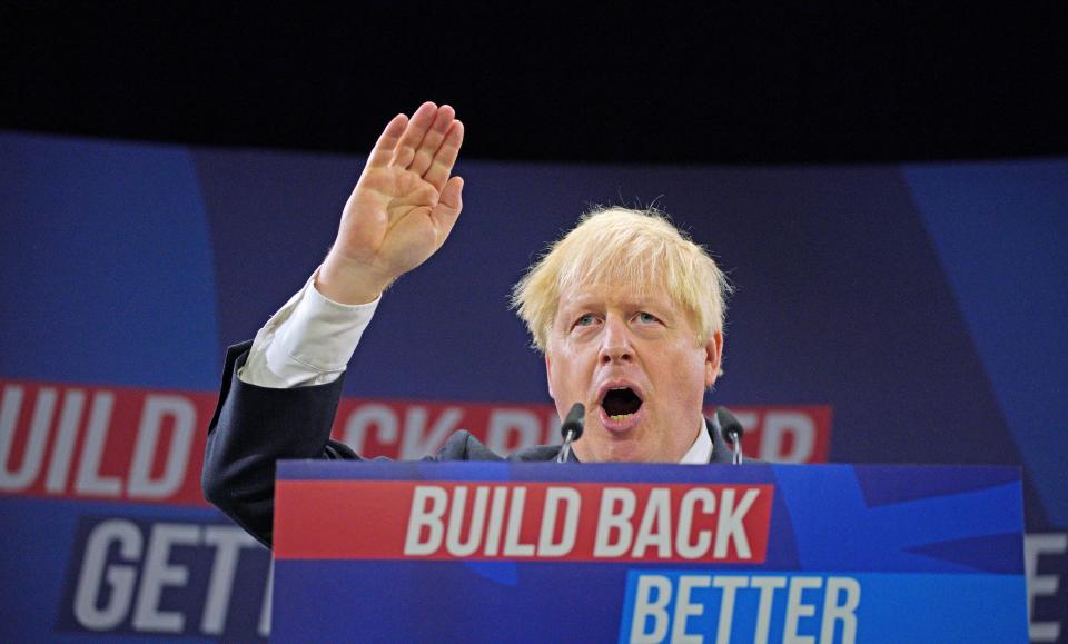 Prime Minister Boris Johnson delivers his keynote speech (Peter Byrne/PA) (PA Wire)