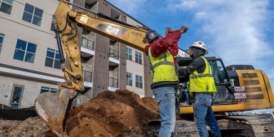 Construction work on a new apartment building in Austin, Texas in February 2023.