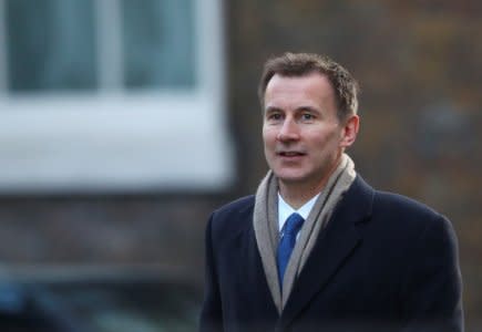 FILE PHOTO: Britain's Secretary of State for Health and Social Care Jeremy Hunt arrives in Downing Street in London, February 6, 2018. REUTERS/Hannah McKay