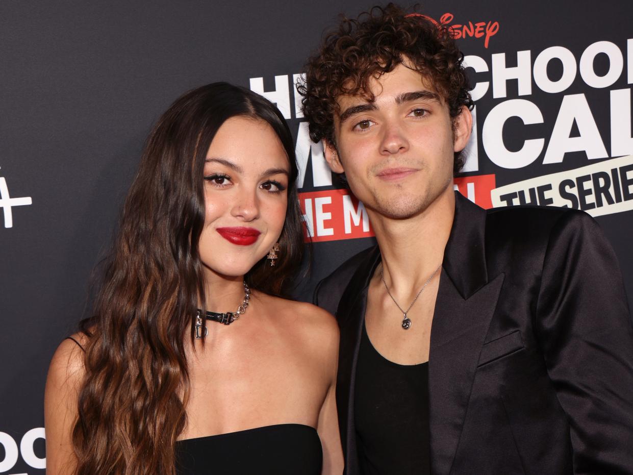 Olivia Rodrigo and Joshua Bassett attend Disney+ "High School Musical: The Musical: The Series" Season 3 premiere at Walt Disney Studios on July 27, 2022 in Burbank, California.