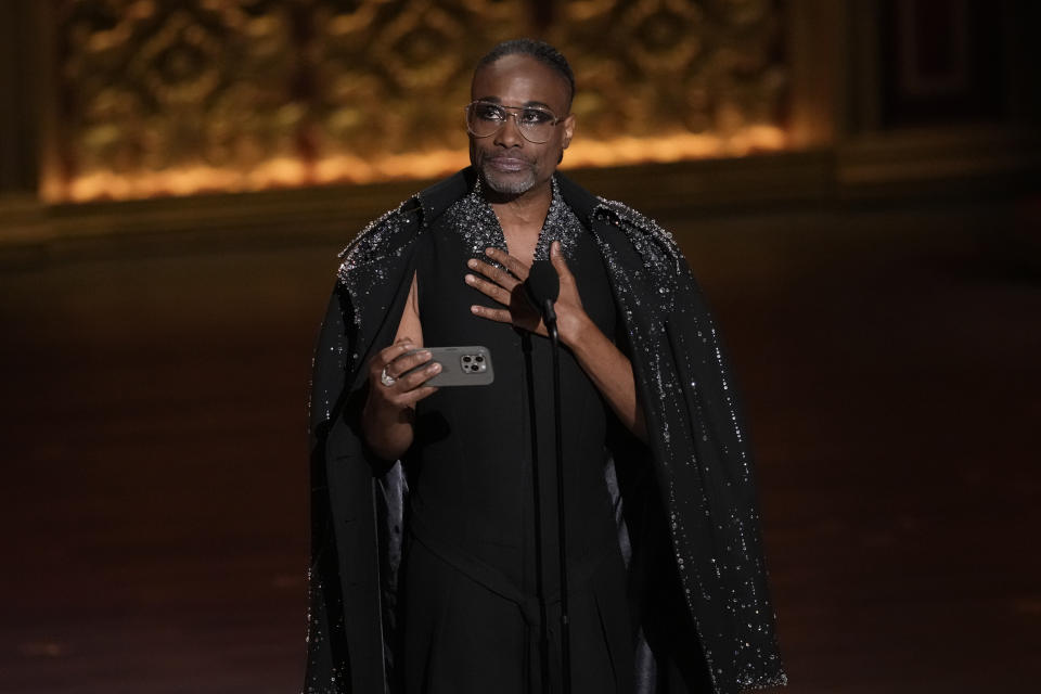 Billy Porter accepts the Isabelle Stevenson award during the 77th Tony Awards on Sunday, June 16, 2024, in New York. (Photo by Charles Sykes/Invision/AP)