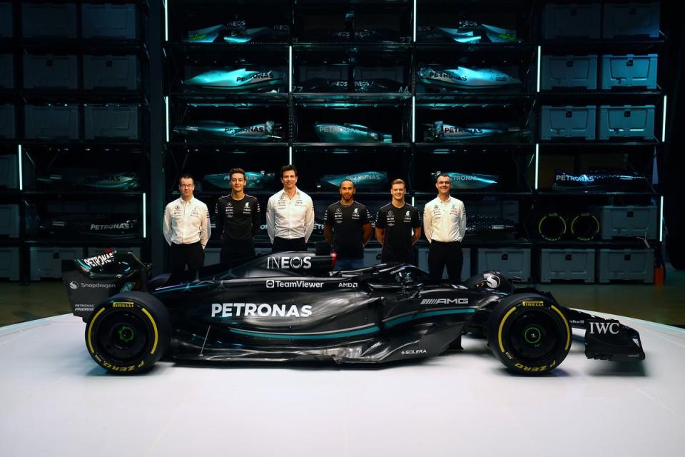 Lewis Hamilton, George Russell and Toto Wolff were among those present for the launch (Mercedes-Benz AG)