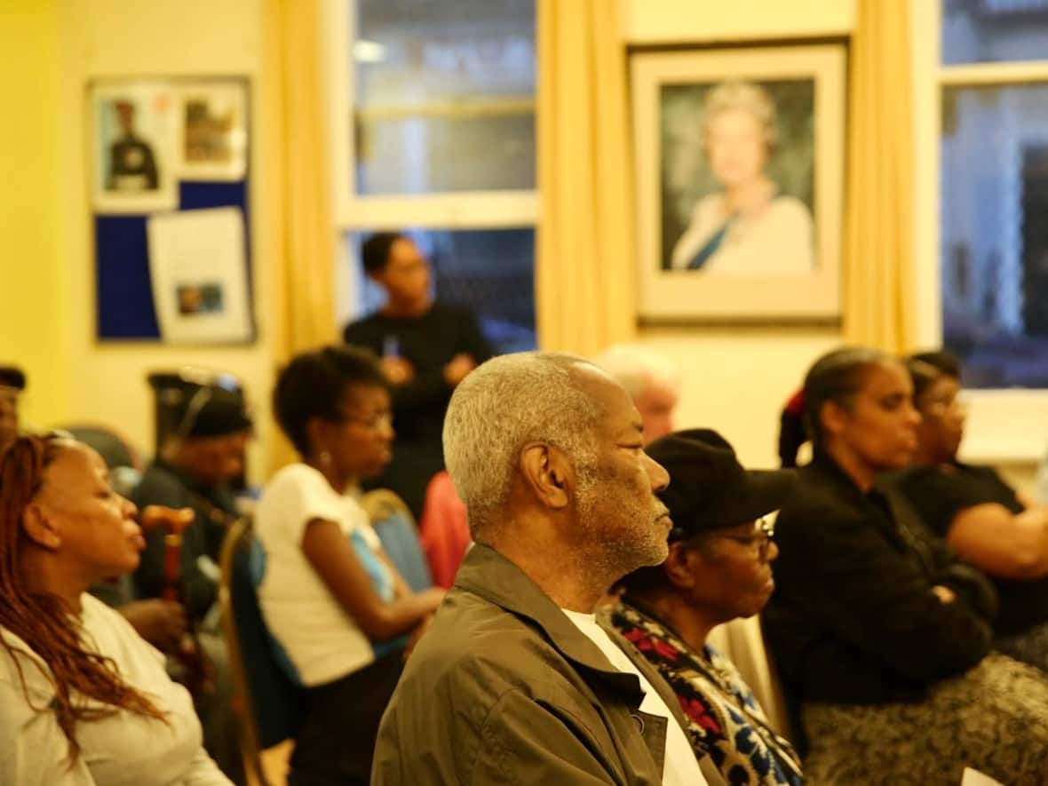 Dozens gathered in south London on Saturday to hear a talk from a veteran who left Jamaica to service in the Royal Armed Forces during the Second World War. (Briar Stewart/CBC - image credit)