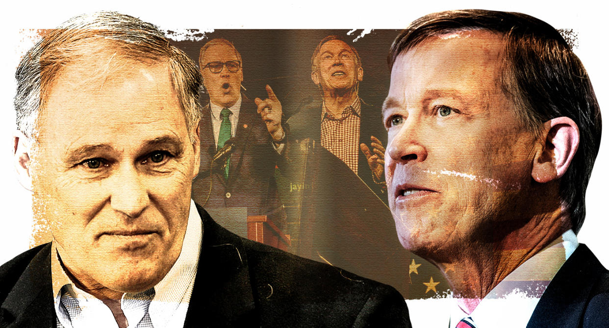 Democratic Govs. Jay Inslee and John Hickenlooper (Yahoo News photo illustration; photos: AP, Getty Images)