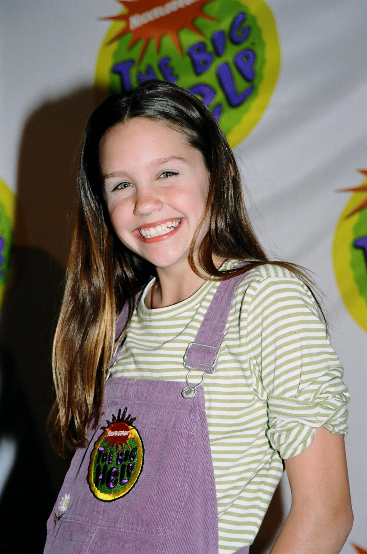 Amanda Bynes, in overalls and a striped tee, during Nickelodeon's 1998 Big Help in Los Angeles.