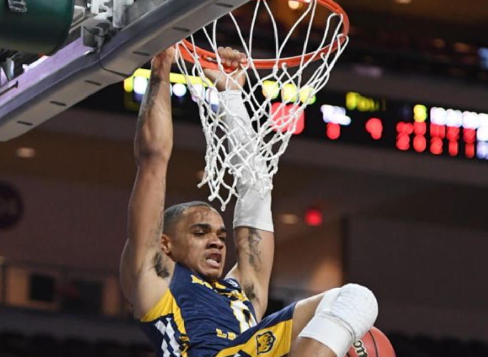 Northern Colorado’s Jordan Davis had some dazzling dunks in Friday’s Big Sky tournament game against Montana. (Photo by Ethan Miller/Getty Images)