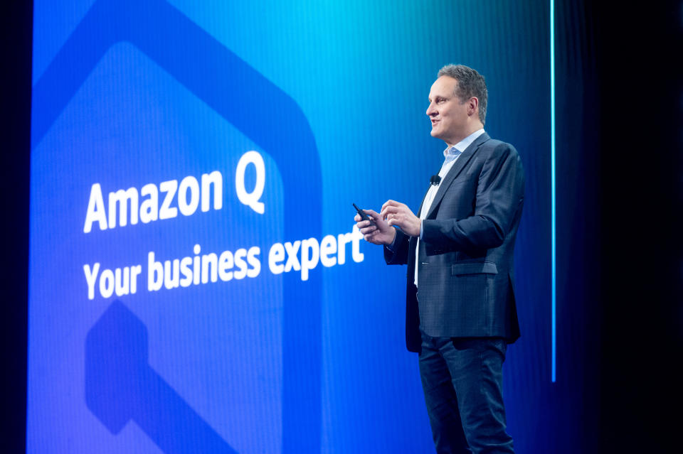 LAS VEGAS, NEVADA - NOVEMBER 28: Amazon Web Services (AWS) CEO Adam Selipsky delivers a keynote address during AWS re:Invent 2023, a conference hosted by Amazon Web Services, at The Venetian Las Vegas on November 28, 2023 in Las Vegas, Nevada. (Photo by Noah Berger/Getty Images for Amazon Web Services)