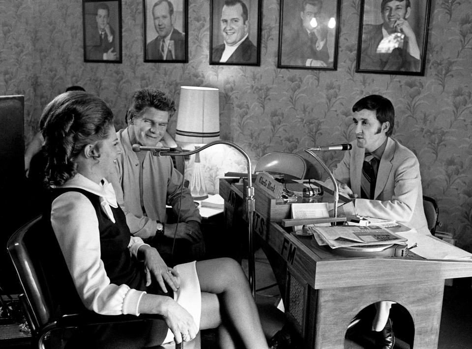 WMTS Radio's Music Row Show host Charlie Monk, right, interviews singer Maxine Brown, left, of The Browns, and songwriter Harlan Howard at the Music Row house studio on 17th Avenue South on May 8, 1970.