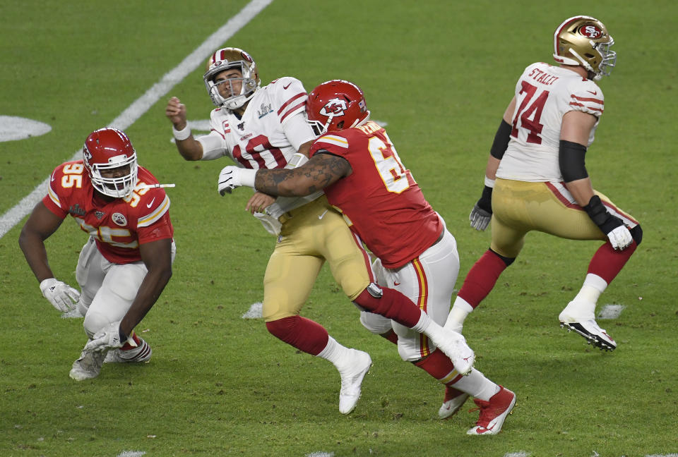 Jimmy Garoppolo and the San Francisco 49ers let the Super Bowl get away from them. Was that for the best? (Photo by Focus on Sport/Getty Images)