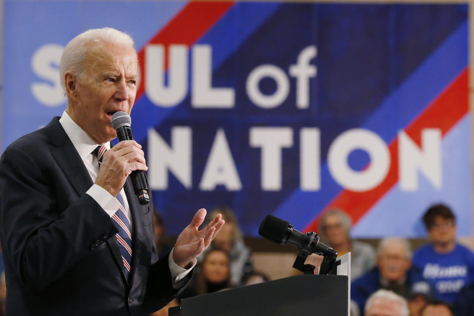 Democratic presidential candidate former Vice President Joe Biden speaks during a campaign event Thursday, Jan. 30, 2020, in Waukee, Iowa. (AP Photo/Sue Ogrocki)