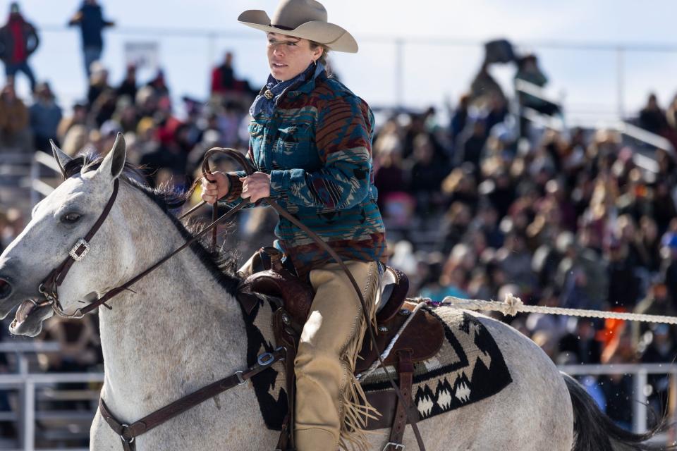 Marquise Young competes in the 2024 Utah Skijoring competition at the Wasatch County Event Complex in Heber City on Saturday, Feb. 17, 2024. | Marielle Scott, Deseret News