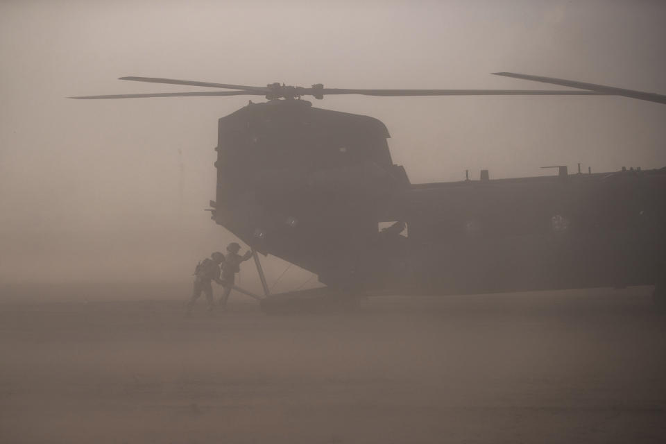 U.S and Moroccan special forces take part in drill as part of the African Lion military exercise, in Tafraout base, near Agadir, Morocco, Monday, June 14, 2021. With more than 7,000 participants from nine nations and NATO, African Lion is U.S. Africa Command's largest exercise. (AP Photo/Mosa'ab Elshamy)