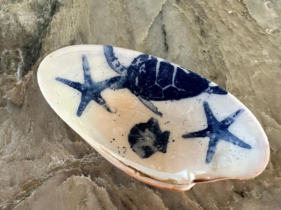 The inside of a shelll Sanibel resident Becky Monroe found in her mailbox after Hurricane Ian. "Other neighbors got one too," she said."Pretty special find."