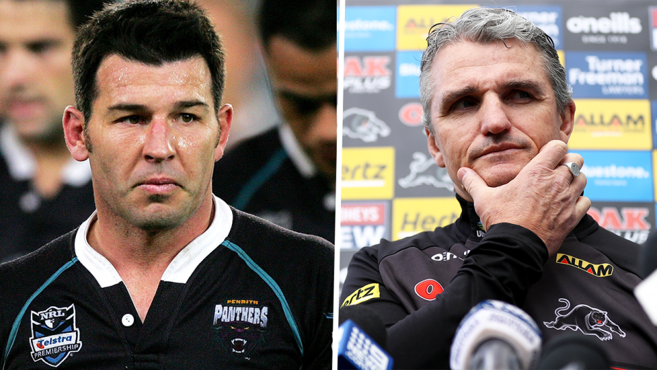 NRL great Craig Gower (pictured left) during  match and (pictured right) Panthers coach Ivan Cleary during a media conference.