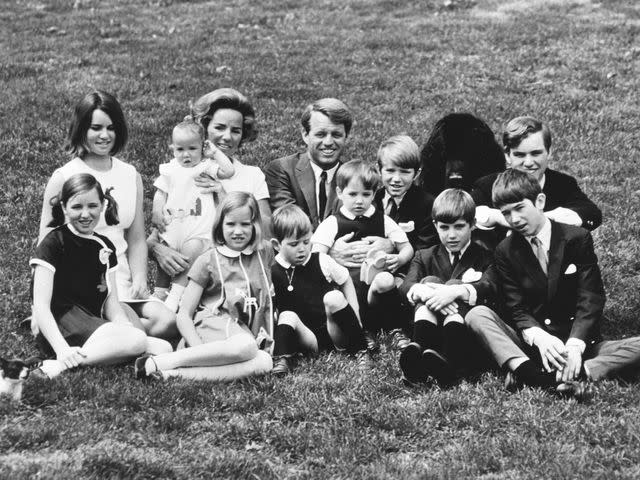 <p>Bettman</p> Ethel and Bobby Kennedy with 10 children circa 1965