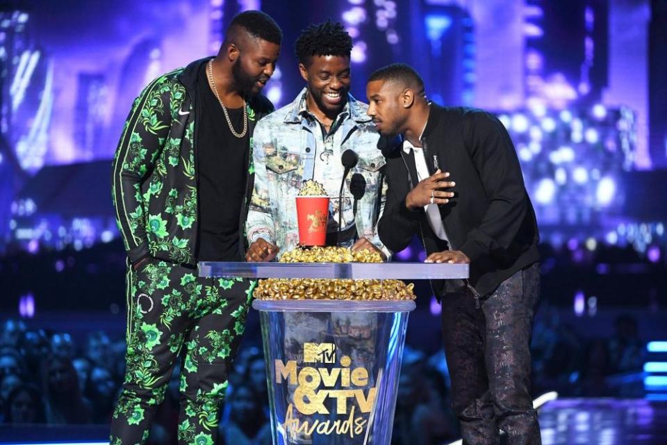 Winston Duke, Chadwick Boseman, and Michael B. Jordan