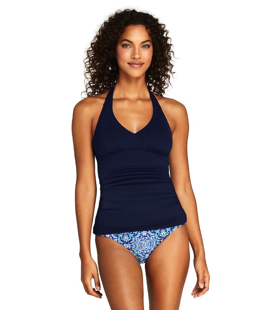 Land’s End Women’s V-Neck Halter Tankini Top Swimsuit and High Waisted Bottoms