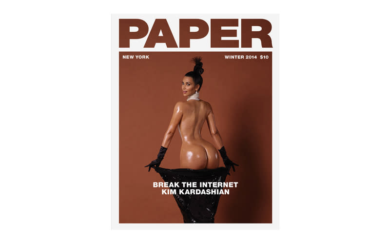 <p>Kim Kardashians Cover hat in den letzten Jahren unzählige Kostüme für Kostüm-Partys inspiriert – 2014 ließ sie sich nackt auf dem Cover des Paper Magazine ablichten, um „ihren Durchbruch im Internet zu erreichen“. [Foto: Paper] </p>