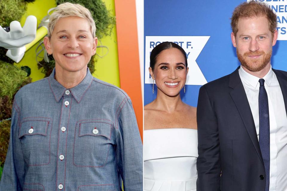 <p>Tibrina Hobson/Getty; Mike Coppola/Getty</p> Meghan Markle and Prince Harry adopted one of Ellen DeGeneres