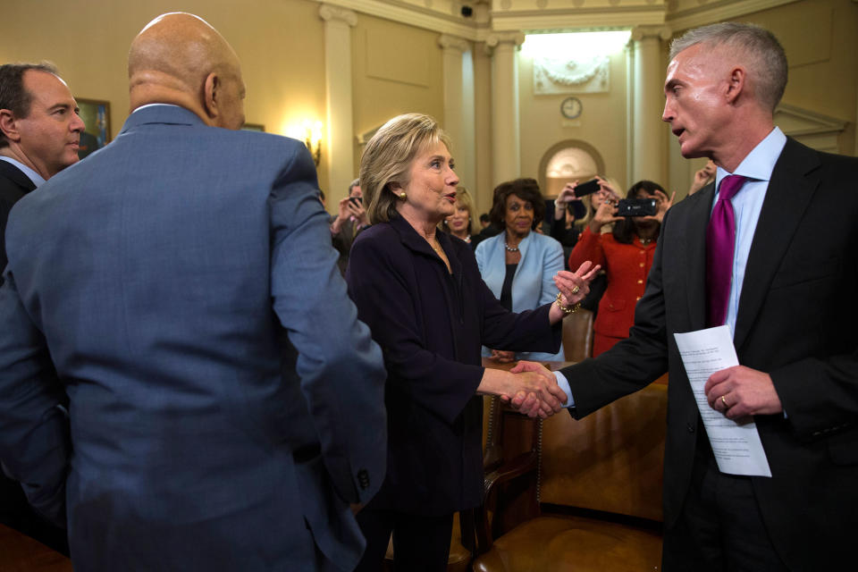 Hillary Clinton shakes hands with Trey Gowdy after the Benghazi hearing