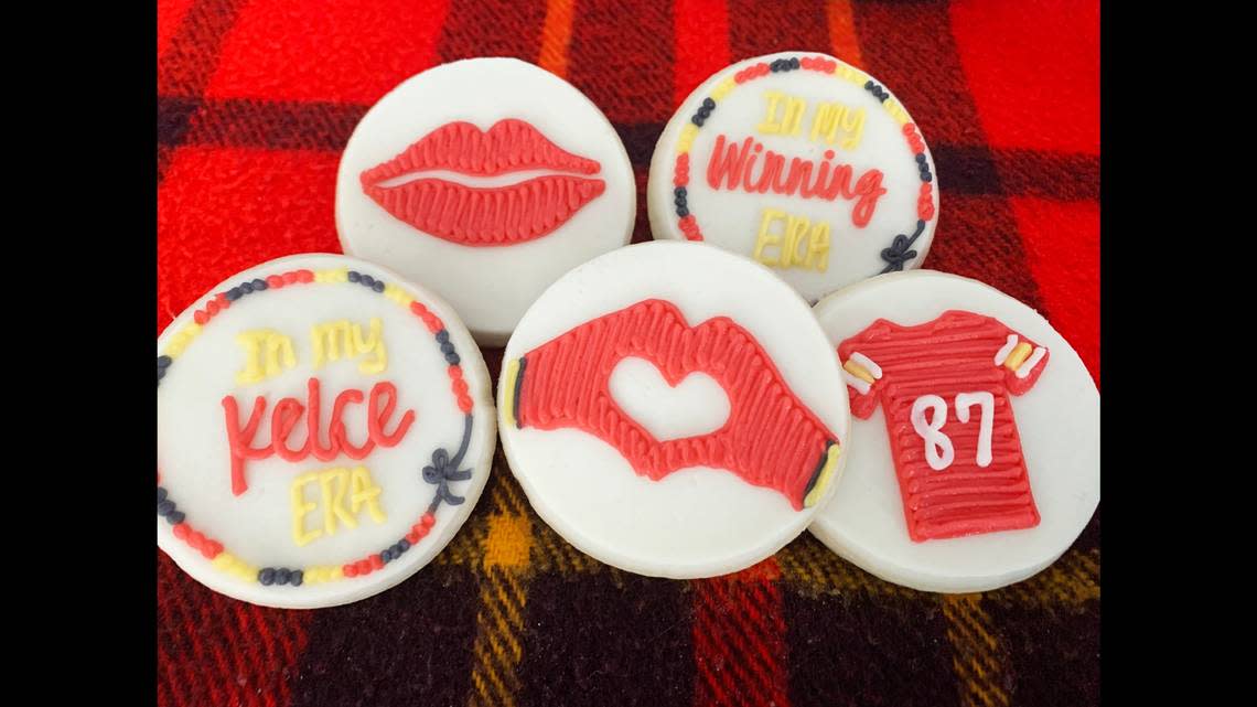 Some of the cookie designs you can order from Cookie Bliss KC ahead of the Chiefs’ Super Bowl LVIII game.