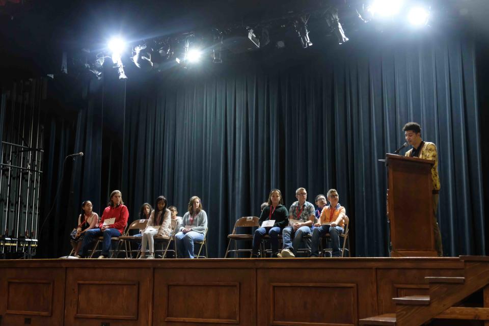 Contestants in the 2023 Regional Spelling Bee await the start of the event Saturday at Tascosa High School in Amarillo.