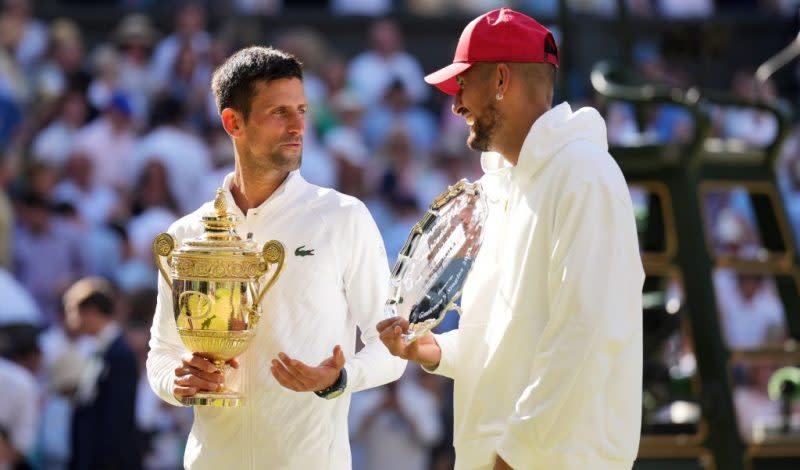 Novak Djokovic and Nick Kyrgios talking Credit: PA Images