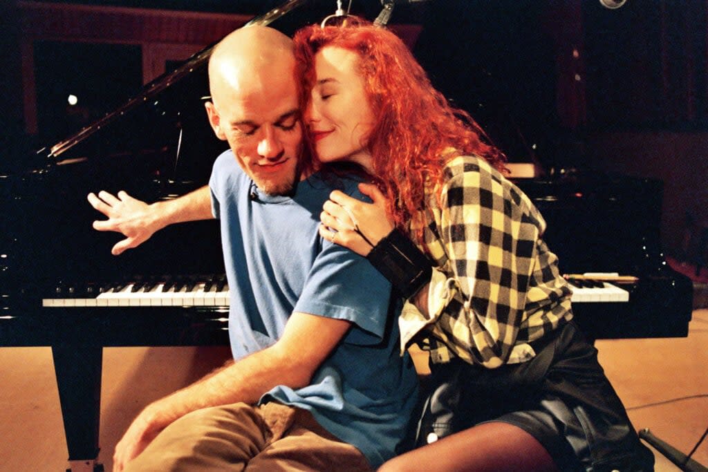 With Michael Stipe at Sunset Gower Recording Studio in Los Angeles. (Credit: Jeff Kravitz/FilmMagic, Inc)