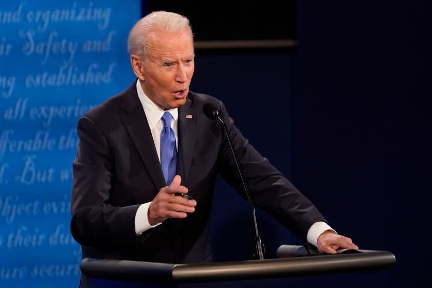 NASHVILLE, TENNESSEE - OCTOBER 22: Democratic presidential candidate former Vice President Joe Biden answers a question during the second and final presidential debate at Belmont University on October 22, 2020 in Nashville, Tennessee. This is the last debate between the two candidates before the election on November 3. (Photo by Morry Gash-Pool/Getty Images)