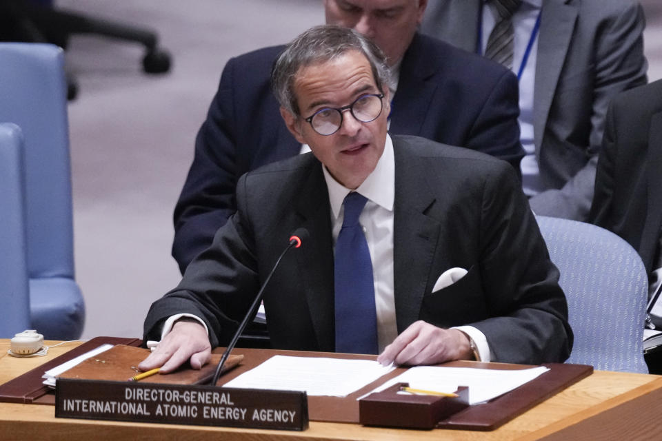 IAEA Director-General Rafael Grossi speaks during a Security Council meeting at United Nations headquarters, Tuesday, May 30, 2023. (AP Photo/Seth Wenig)