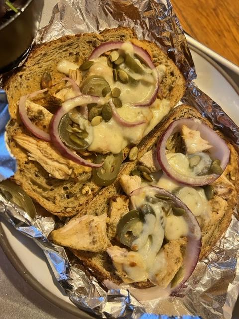 The beginnings of my sandwich, melted using the broil function on my air fryer. (Photo: Aly Walansky)
