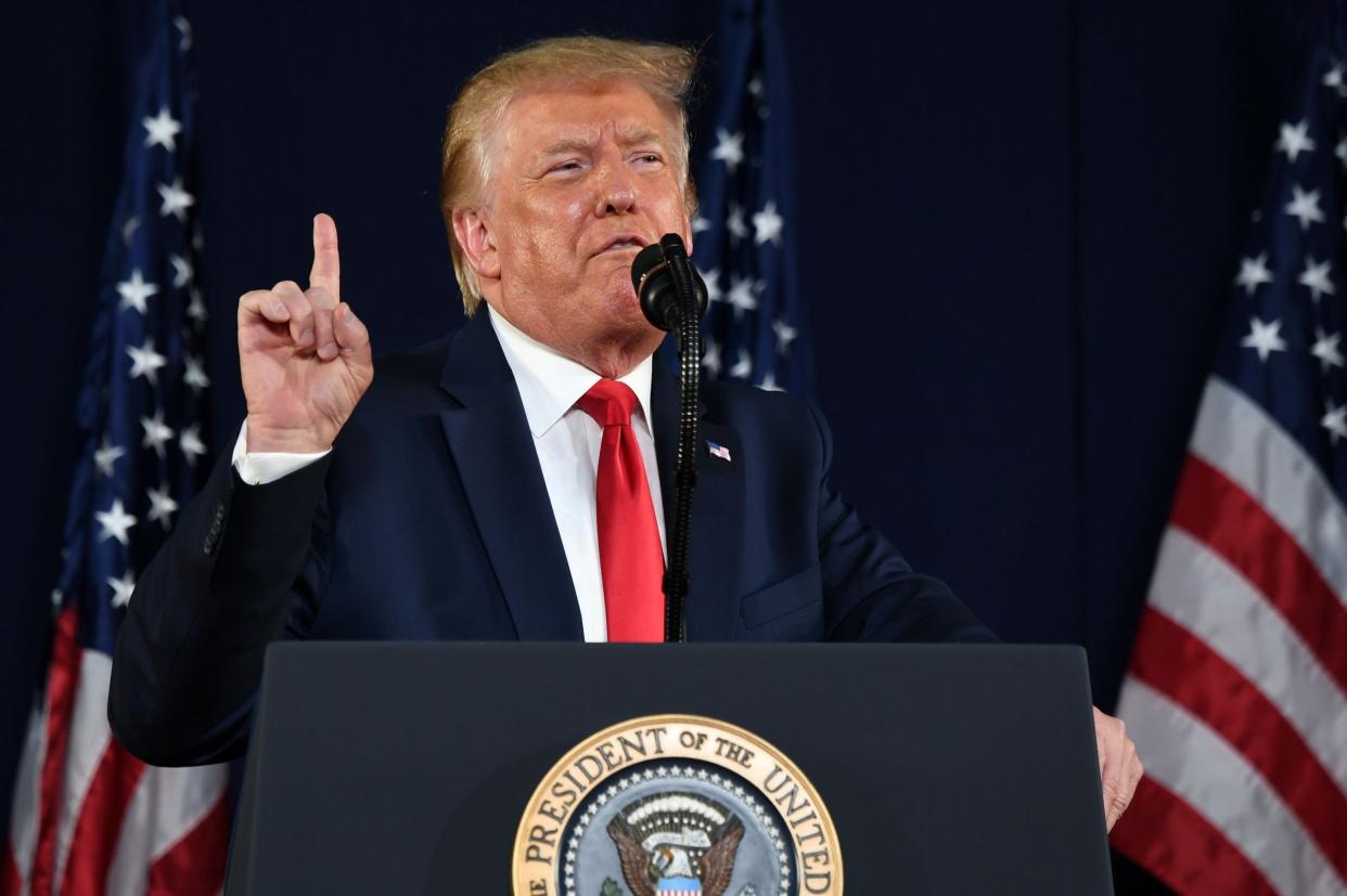 Donald Trump gestures as he speaks during the Independence Day events at Mount Rushmore National Memorial in Keystone, South Dakota: AFP/Getty