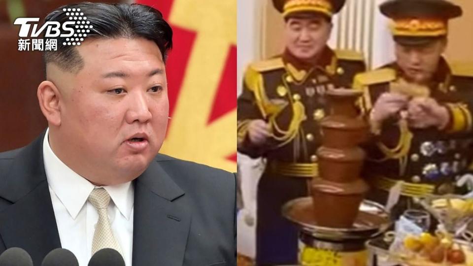 北韓陷30年最慘飢荒，金正恩與高官卻大開「巧克力噴泉趴」。（圖左／達志影像美聯社，圖右／翻攝自 《太陽報》）