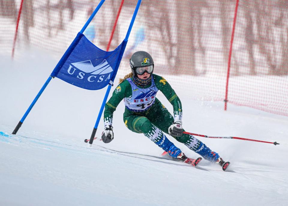 Former Gaylord skier Reagan Olli competes for the Northern Michigan University alpine ski team during the 2022 season.