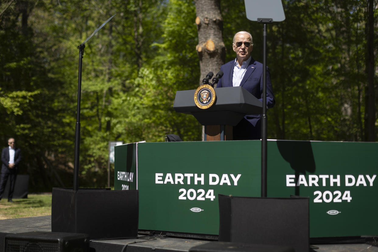 President Joe Biden delivers Earth Day remarks at Prince William Forest Park in Triangle, Va., April 22, 2024. (Tom Brenner/The New York Times)
