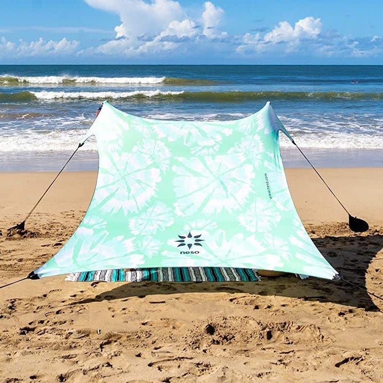 neso beach tent set up on a sunny day at a beach in new york