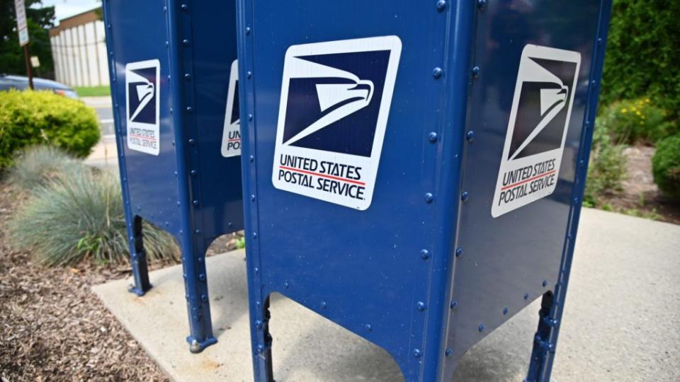 Mailboxes sit outside of the Morris Plains, New Jersey post office on August 17, 2020 in Morris Plains, New Jersey. (Photo by Theo Wargo/Getty Images)