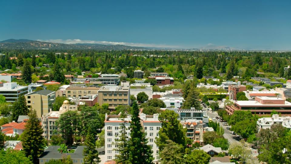 aerial shot of downtown north in palo alto, california