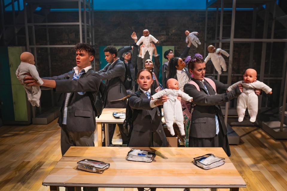 Ashley Goh, Bradley Riches, Grace Towning, Jaina Brock-Patel, Lauren Conroy, Lucy Carter, Max Mulrenan and Morgan Phillips in Babies at The Other Palace, Victoria (Matt Crockett)