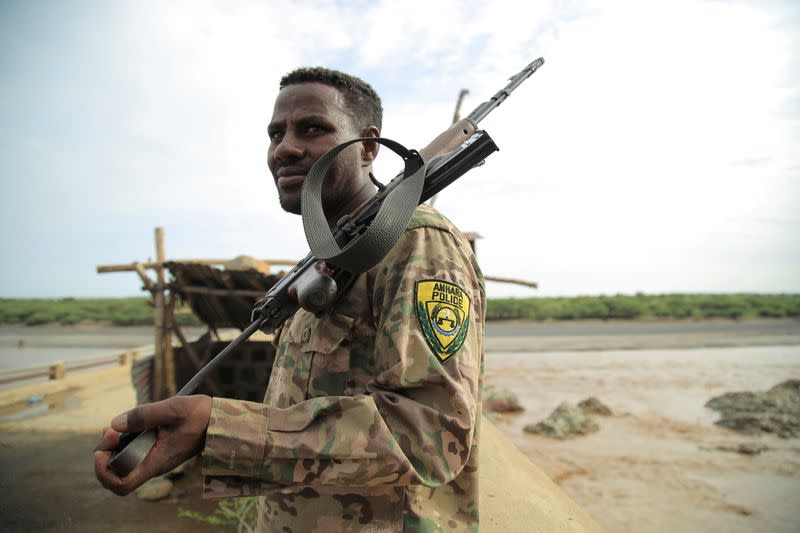 FILE PHOTO: An Amhara Special Force member stands guard on Ethiopia-Eritrean border near in Humera town