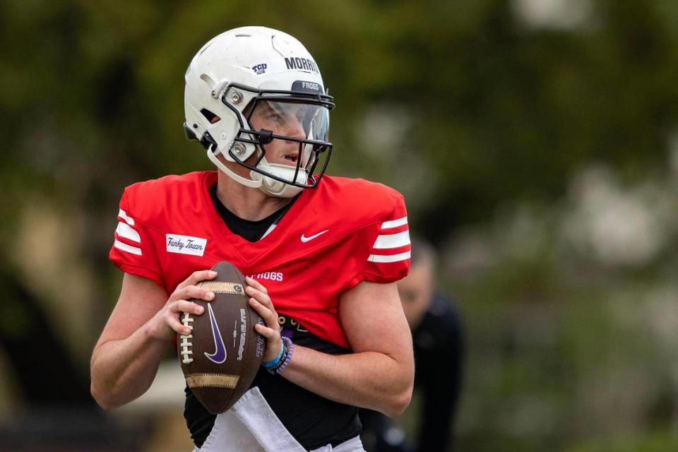 TCU quarterback Chandler Morris runs drills during spring training at TCU practice fields in March. He will be the starter on Saturday against Colorado.