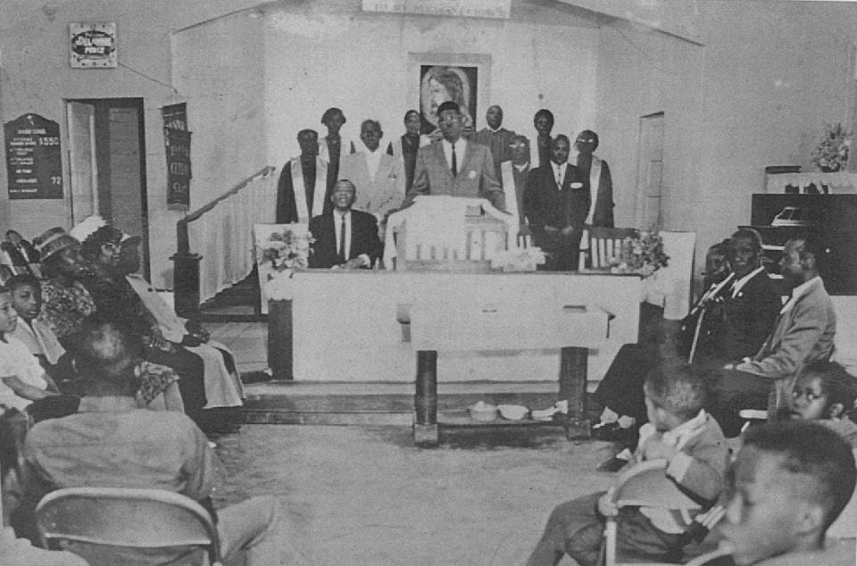 Residents of Allenville, an all-Black community south of Buckeye from 1944 to 1978, gather for a religious ceremony. The community had two prominent Baptist and Methodist churches.