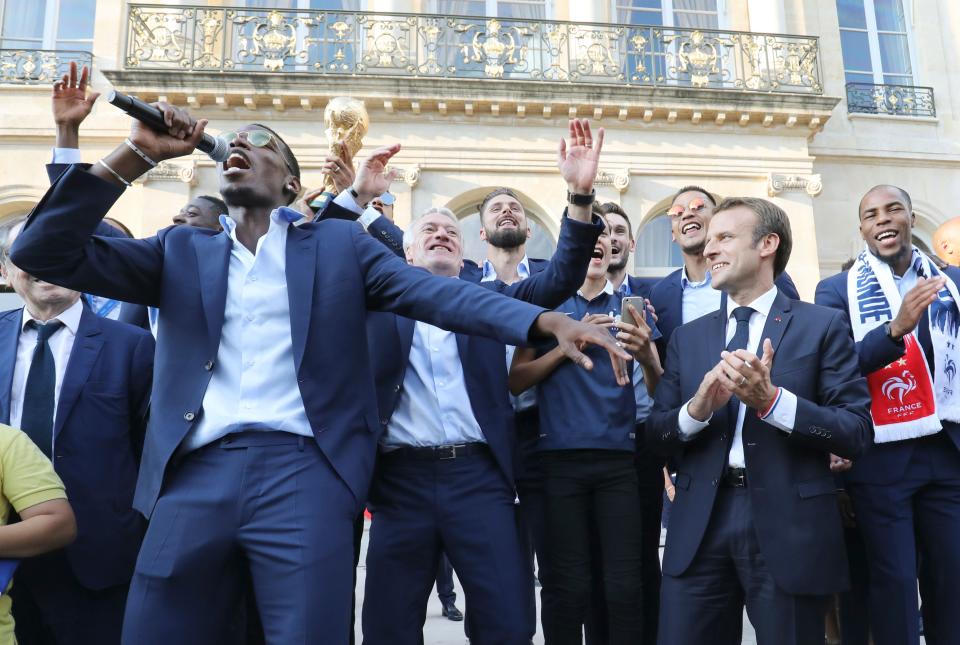 Paul Pogba with fan, Emmanuel Macron.